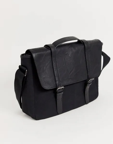 Черная сумка сэтчел из парусины и искусственной кожи с двумя ремешками ASOS DESIGN-Черный