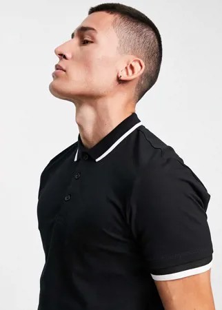 Черное поло Bershka-Черный цвет