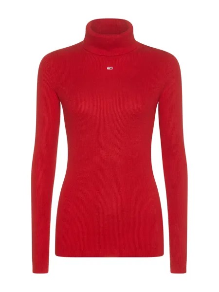 Tommy Jeans водолазка в рубчик с микрологотипом, красный