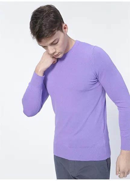 Мужской свитер приталенного фиолетового цвета с круглым вырезом Polo Studıo X Fabrika
