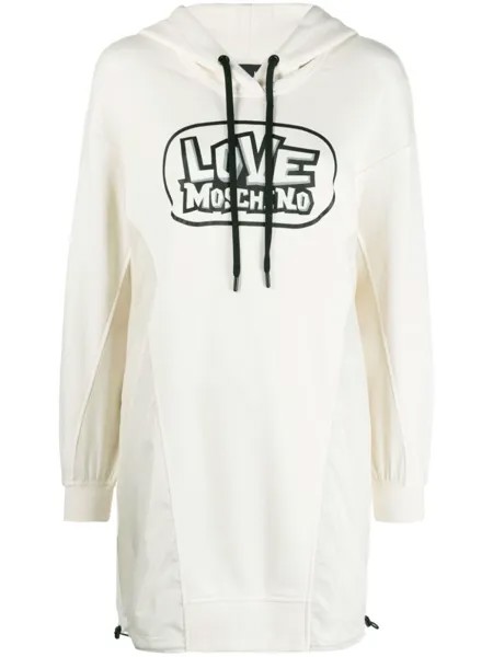 Love Moschino платье с капюшоном и логотипом, белый