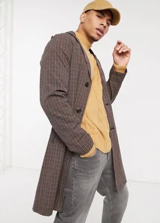 Пальто в мелкую клетку с поясом Harry Brown-Коричневый цвет
