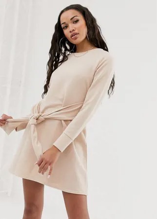 Бежевое платье-свитшот с поясом Missguided-Коричневый