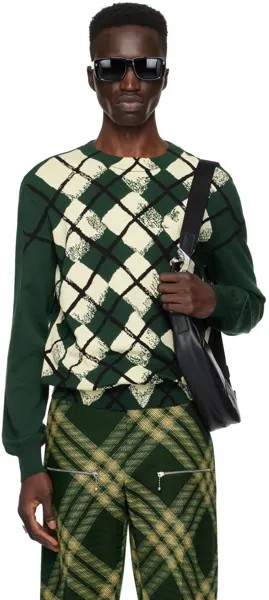 Зеленый свитер с ромбами Burberry, цвет Ivy