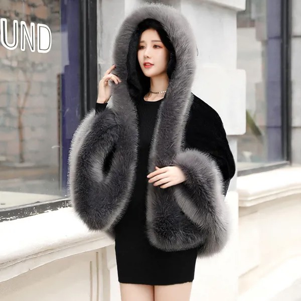 Плащ-шаль 2022, Женское пальто из искусственного меха, короткие женские плащи с капюшоном для зимы и осени