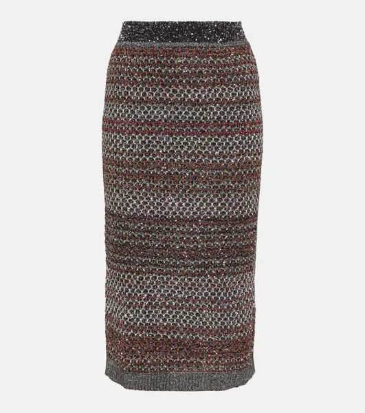 Трикотажная юбка-карандаш в полоску с пайетками Missoni, мультиколор