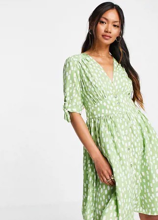 Эксклюзивное чайное платье мини зеленого цвета в горошек Vero Moda-Зеленый цвет