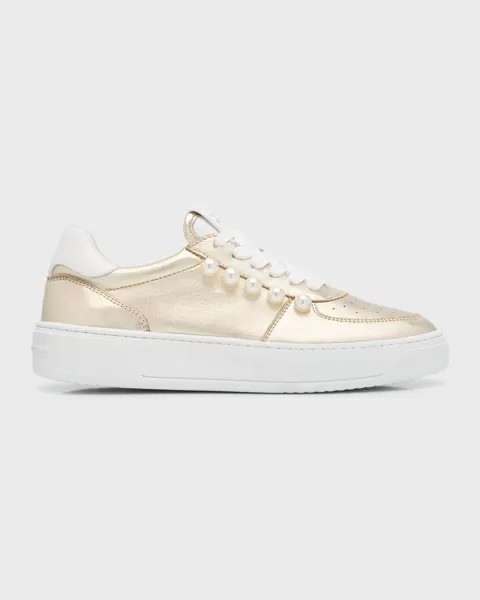 Низкие кеды с металлизированным жемчугом Stuart Weitzman, цвет Light Gold