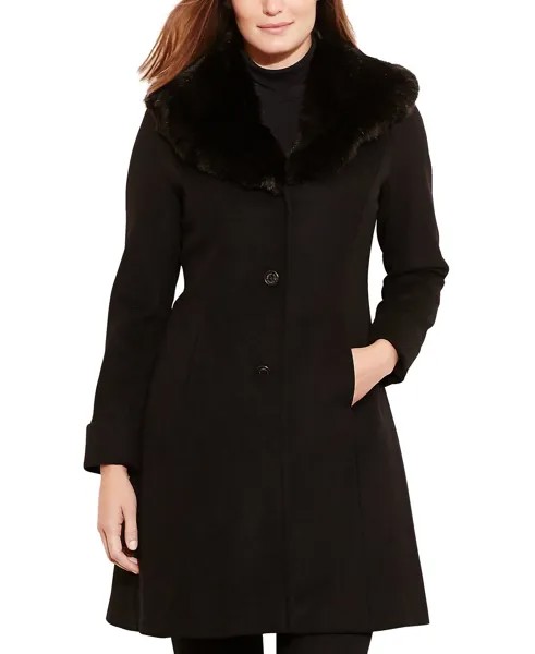 Женское длинное пальто с отделкой из искусственного меха Lauren Ralph Lauren, черный