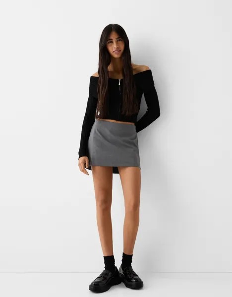Элегантная короткая юбка-брюки Bershka, серый