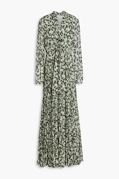 Плиссированное платье макси из крепа с леопардовым принтом Mikael Aghal, мятный