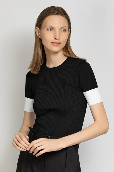Джемпер женский с коротким рукавом и контрастными манжетами VASSA&Co