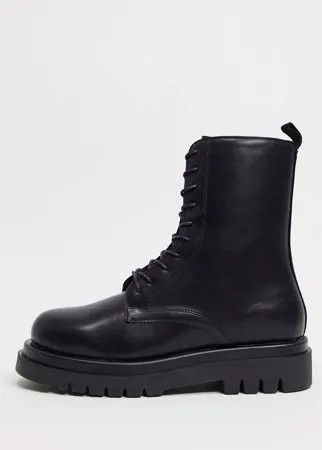 Черные ботинки на толстой подошве и шнуровке Truffle Collection-Черный цвет