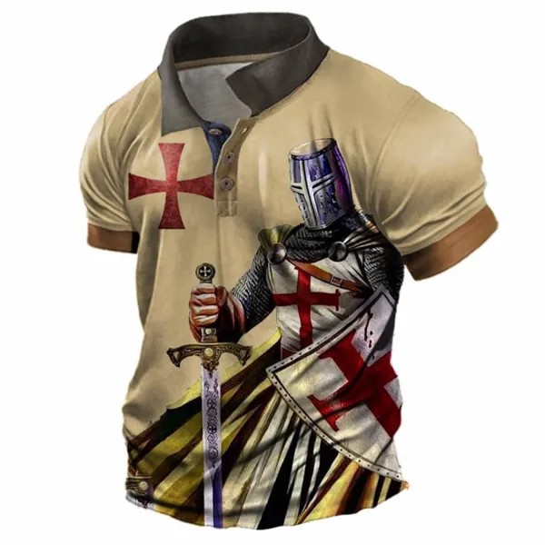 Мужская футболка поло Vintage Templar Cross Sword с цветными блоками