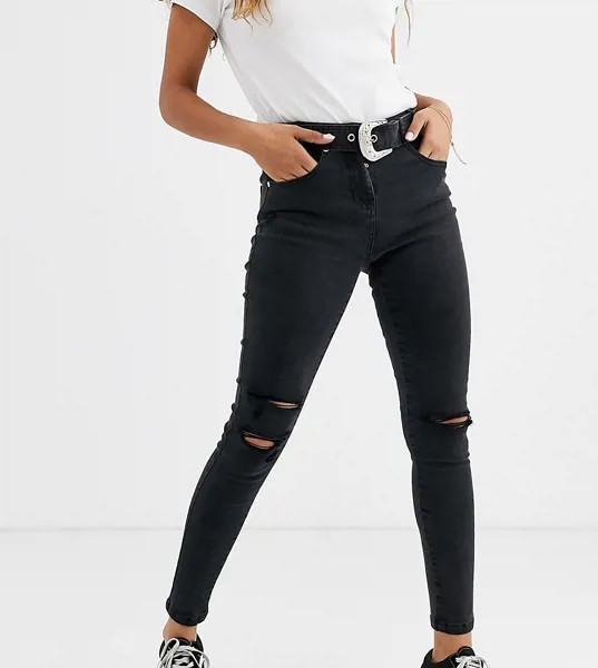 Темно-серые джинсы с поясом Parisian Petite-Серый