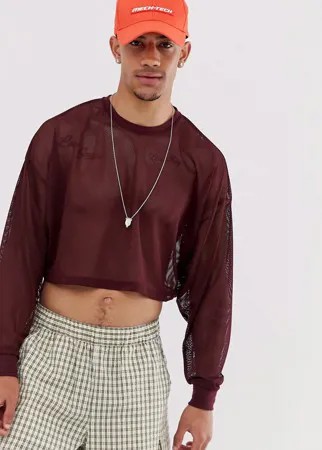 Сетчатый укороченный лонгслив бордового цвета ASOS DESIGN-Красный
