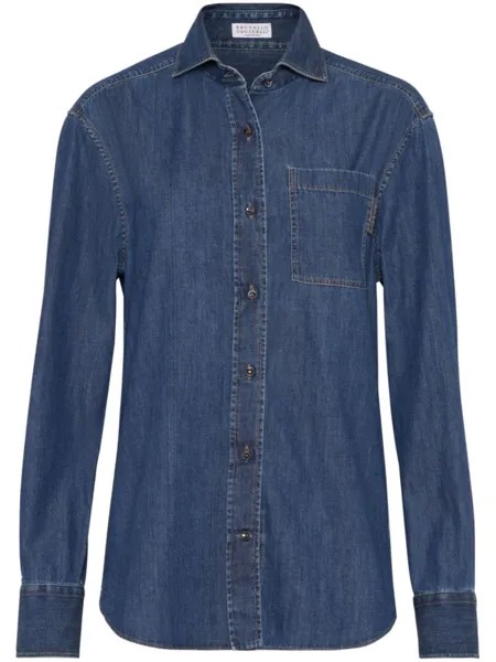 Brunello Cucinelli джинсовая рубашка с декором Monili, синий