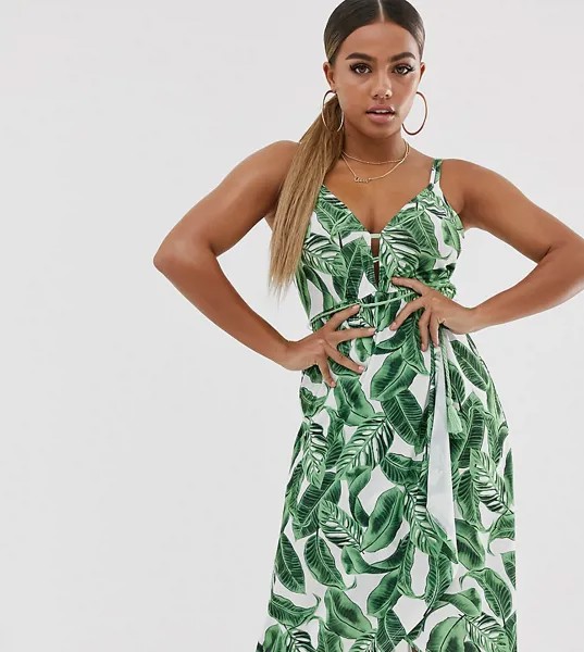 Сарафан миди с запахом и принтом пальм ASOS DESIGN Petite-Многоцветный