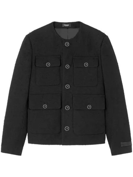Versace твидовый пиджак из ткани букле, черный