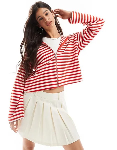 ASOS DESIGN – Супермягкая толстовка свободного кроя в красно-белые полоски с застежкой-молнией
