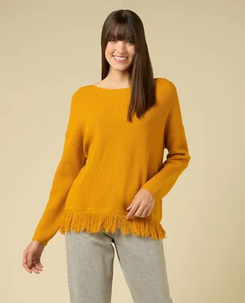 Женский трикотажный пуловер с бахромой Iwie, оранжевая папайя