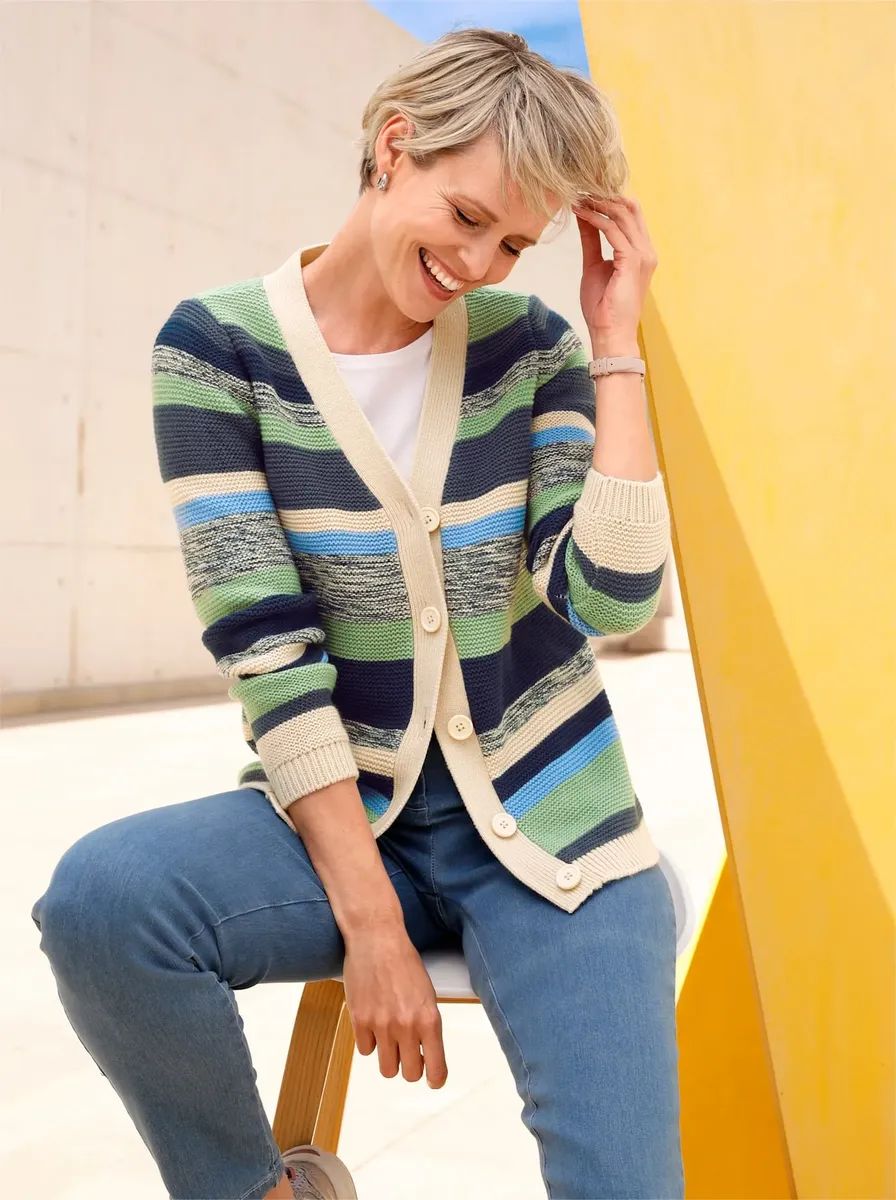 Классический кардиган Basics Classic Basics, цвет Sand-Rauchblau-Geringelt