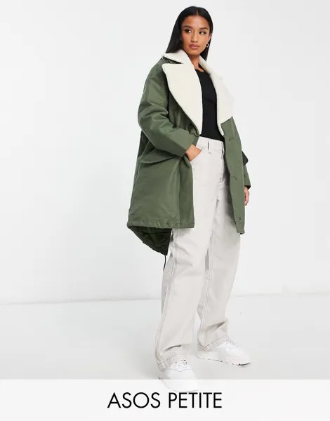 Оливковая парка с водопадом ASOS DESIGN Petite