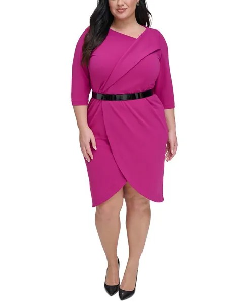 Платье больших размеров с поясом, рукавами 3/4 и подолом-тюльпаном Calvin Klein, фиолетовый