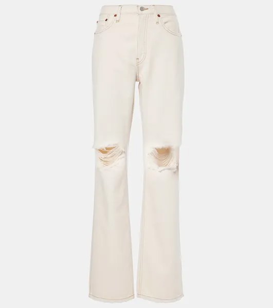 Свободные длинные потертые джинсы с высокой посадкой Re/Done, цвет vintage white destroy