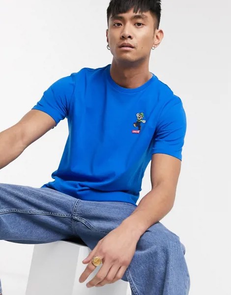 Синяя футболка с логотипом и принтом на спине Levi's x Super Mario-Синий