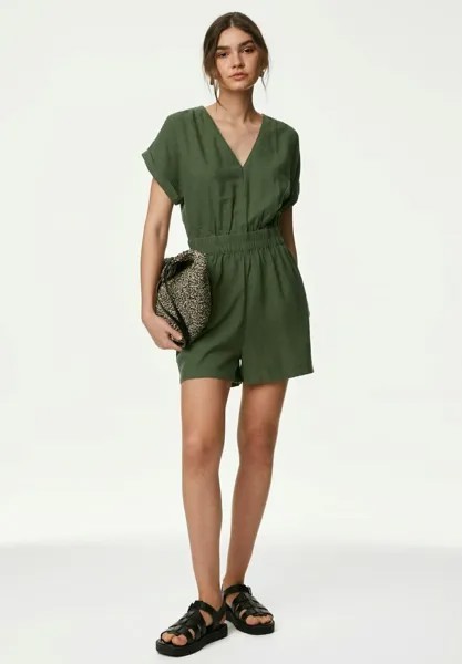 Комбинезон Linen Rich V-Neck Short Marks & Spencer, зеленый