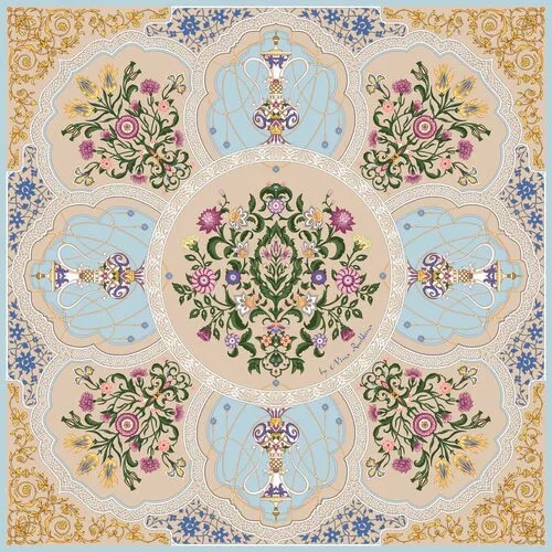 Платок Русские в моде by Nina Ruchkina, 90х90 см, бежевый