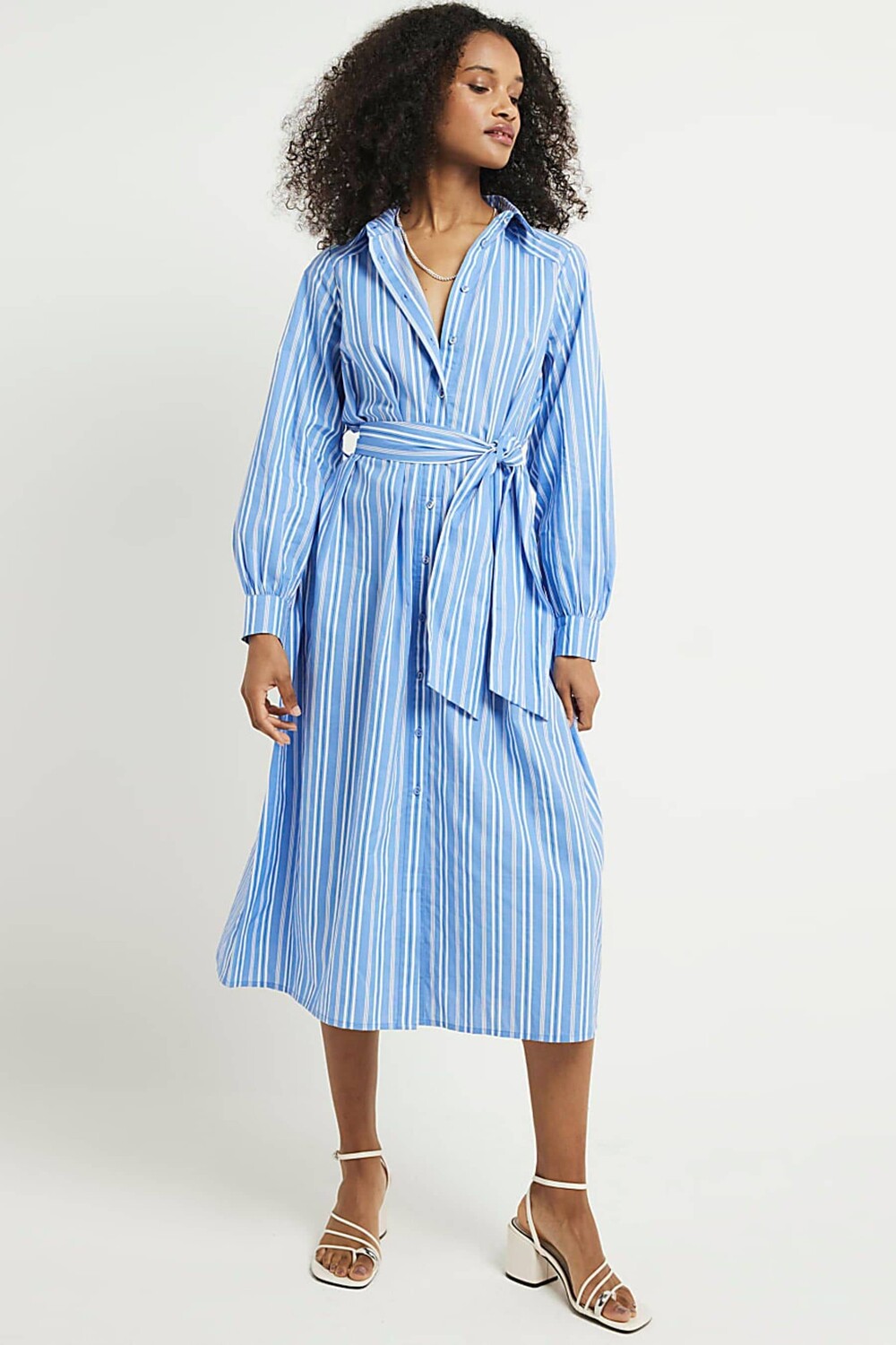 Платье-Рубашка миди с воздушными полосками River Island, синий