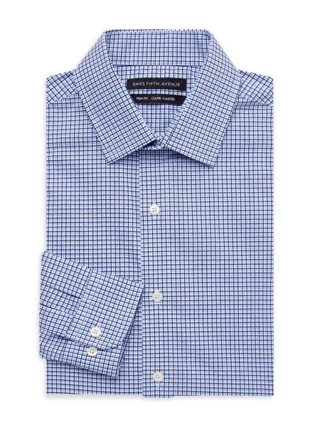 Классическая рубашка с отделкой в клетку Saks Fifth Avenue, синий