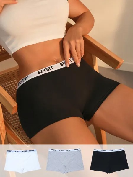 Шорты Shein Underwear&Sleepwear Basics Полоса с буквенным узором, поясной ремень, 3 шт Shein, мультиколор