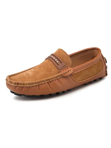 Milanoo Mens Brown Moccasin Loafers Slip-On Driving Shoes