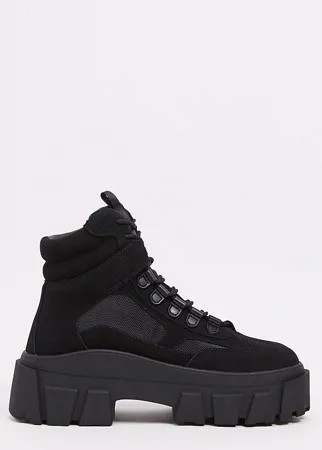 Черные ботинки из искусственного нубука на массивной подошве со шнуровкой ASOS DESIGN-Черный