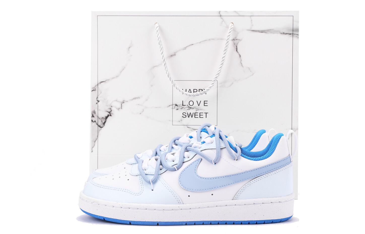 Кроссовки Nike Court Borough Skateboarding Shoes Women's Low-top White/Blue, голубой