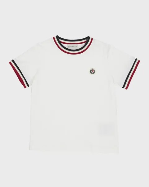 Футболка с полосатой отделкой и нашивкой-логотипом для мальчиков Moncler, цвет 034 White