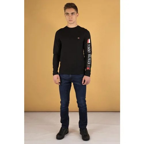 Лонгслив TOMMY HILFIGER, хлопок, размер 2XL, черный