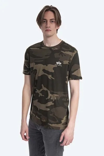 Хлопковая футболка с камуфляжным принтом и спинкой Alpha Industries, зеленый