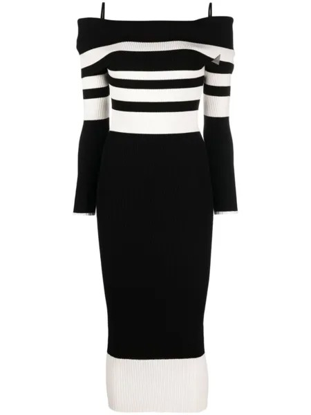 The Attico striped off-shoulder knitted dress, черный