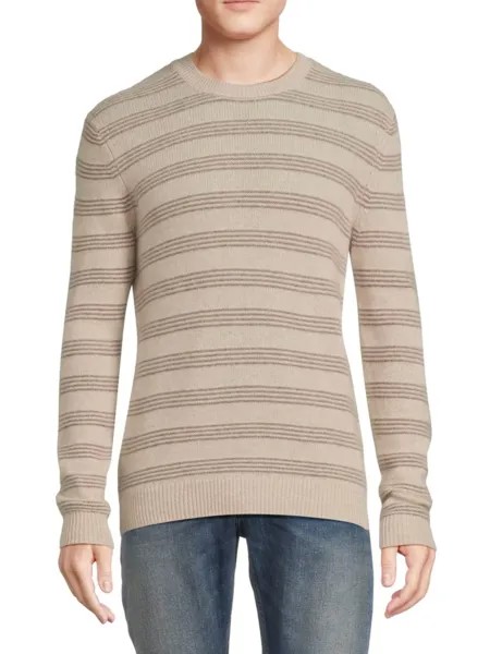 Полосатый свитер с круглым вырезом из 100% кашемира Saks Fifth Avenue, цвет Beige Heat