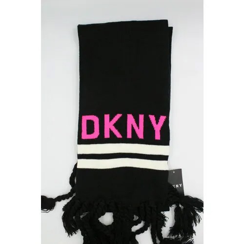 Шарф DKNY, с бахромой, 159 см, one size, черный