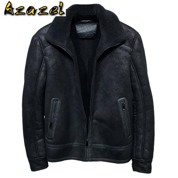 2020 винтажная Мужская куртка и пальто из меха ягненка, черное зимнее шерстяное пальто, кожаная куртка цвета хаки, мужские дубленки больших размеров 5XL, пальто с настоящей картинкой