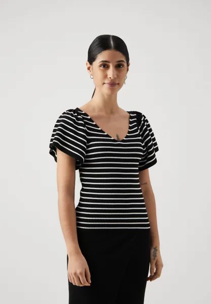 Футболка с принтом ONLLEELO STRIPE BACK V NECK  ONLY Petite, черный