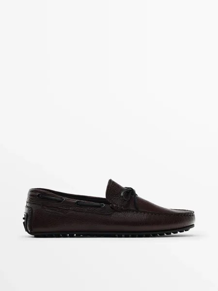 Лоферы Massimo Dutti Leather With Bow, коричневый