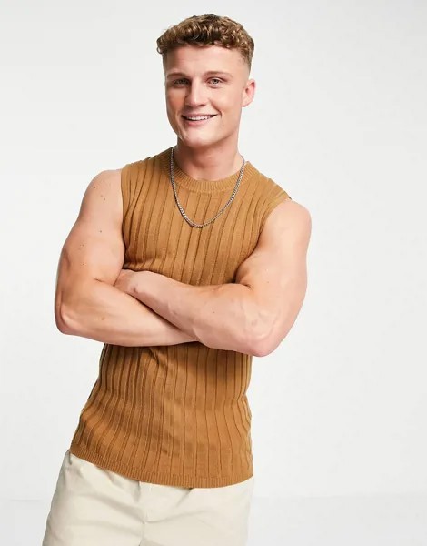 Светло-коричневая майка в рубчик облегающего кроя ASOS DESIGN-Коричневый цвет