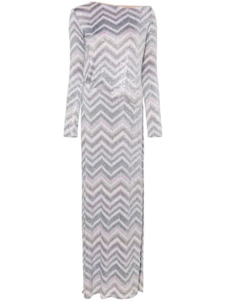 Missoni платье макси с пайетками и узором зигзаг, синий