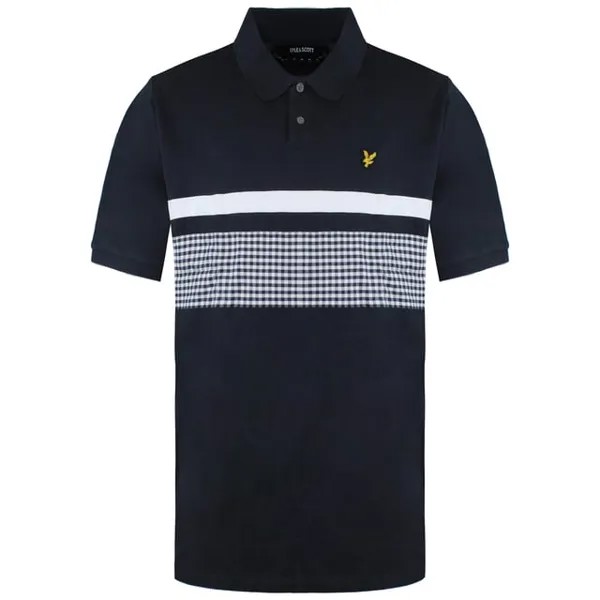 Мужская рубашка-поло в полоску с кокеткой в мелкую клетку и белая Lyle & Scott, синий